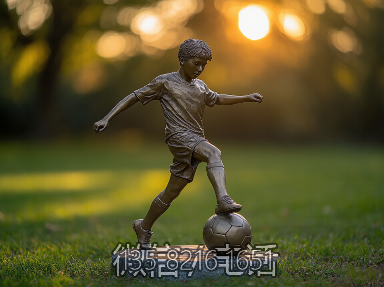 鑄銅踢球男孩雕塑
