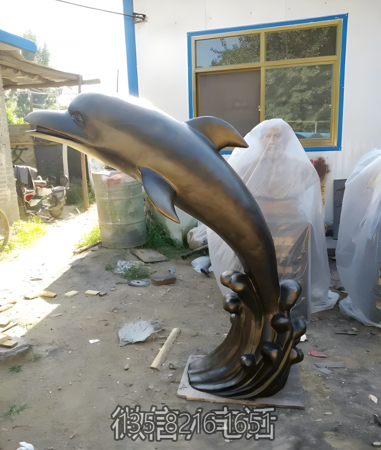 玻璃鋼仿銅海洋動物擺件海豚雕塑
