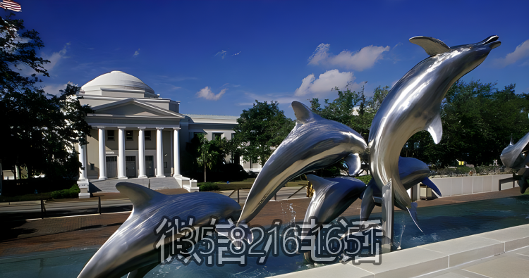 戶外廣場水景裝飾擺件不銹鋼鏡面海豚雕塑