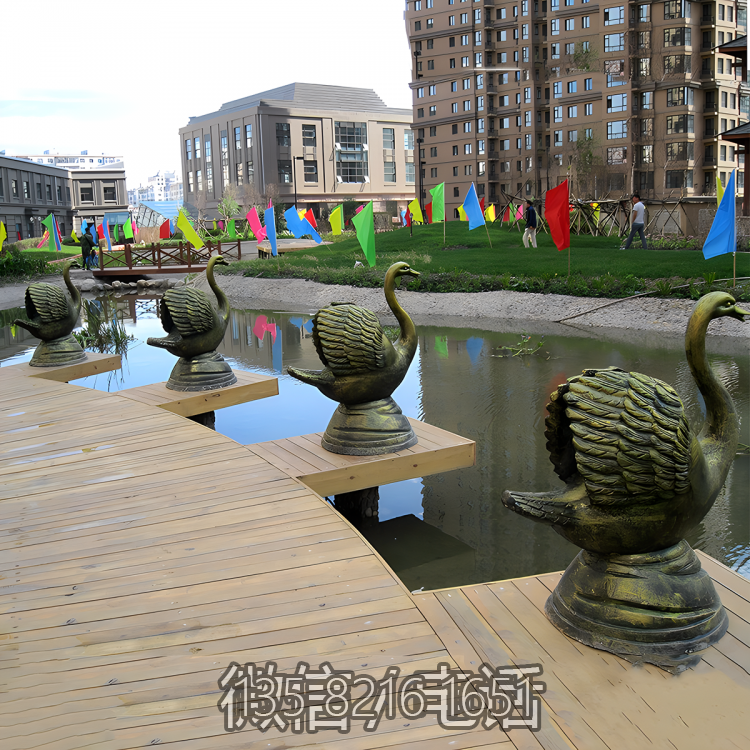 小區(qū)景觀水景擺件玻璃鋼仿銅 吐水噴水動物天鵝雕塑