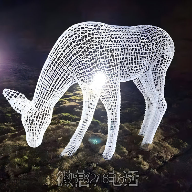 公園戶外不銹鋼金屬鏤空編織動物擺件抽象小鹿雕塑