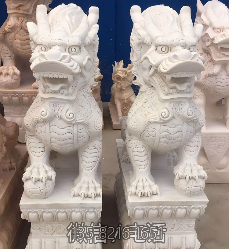 漢白玉石雕庭院別墅鎮宅麒麟雕塑