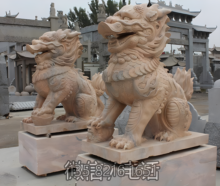 黃蠟石石雕神獸鎮宅招財麒麟雕塑小區別墅門口裝飾落地擺件