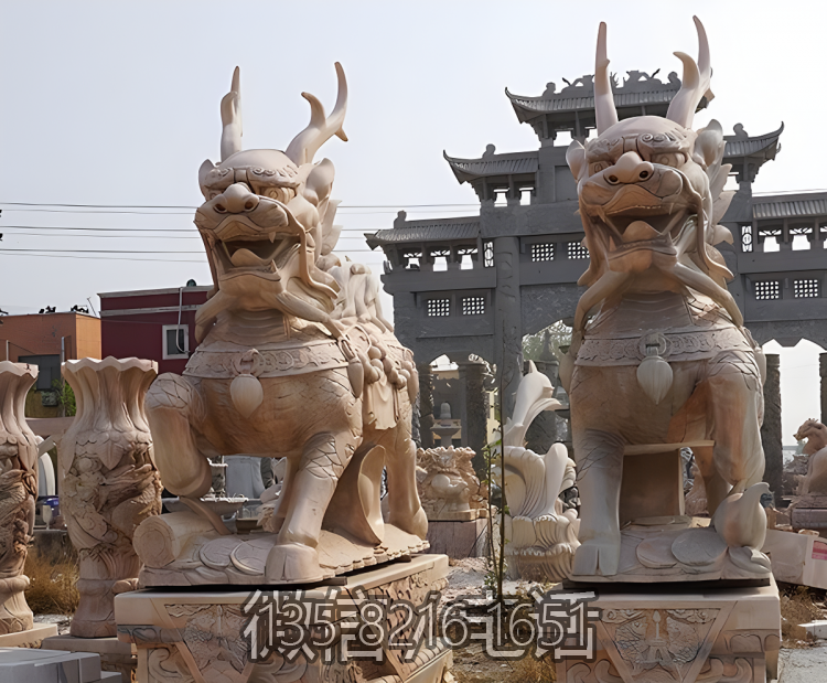 景區門口大型石雕神獸麒麟雕塑