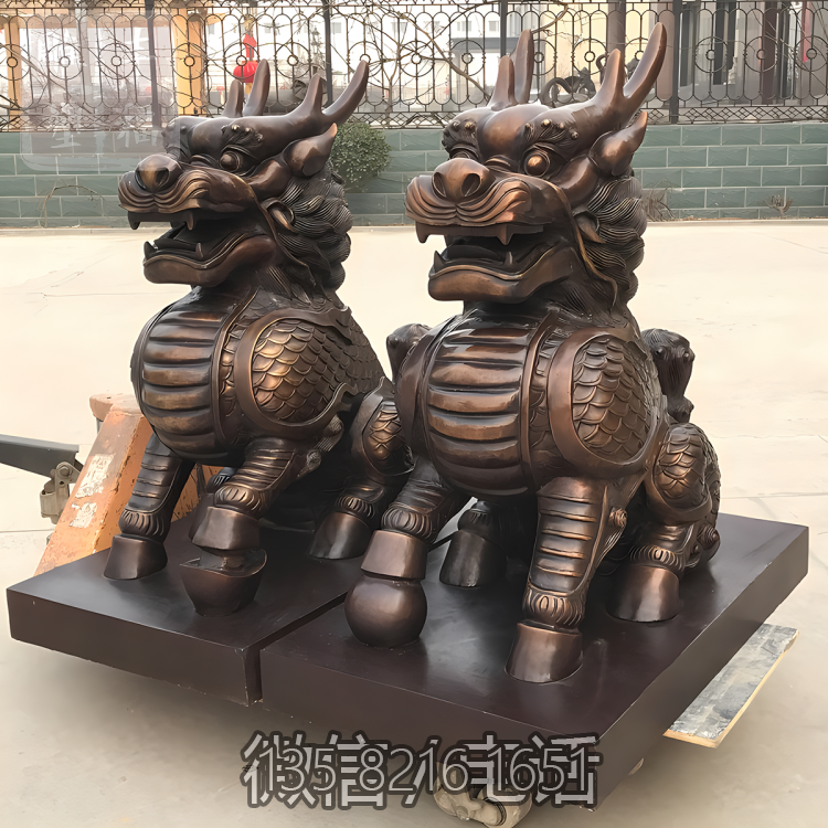 戶外酒店銅雕招財(cái)神獸麒麟雕塑