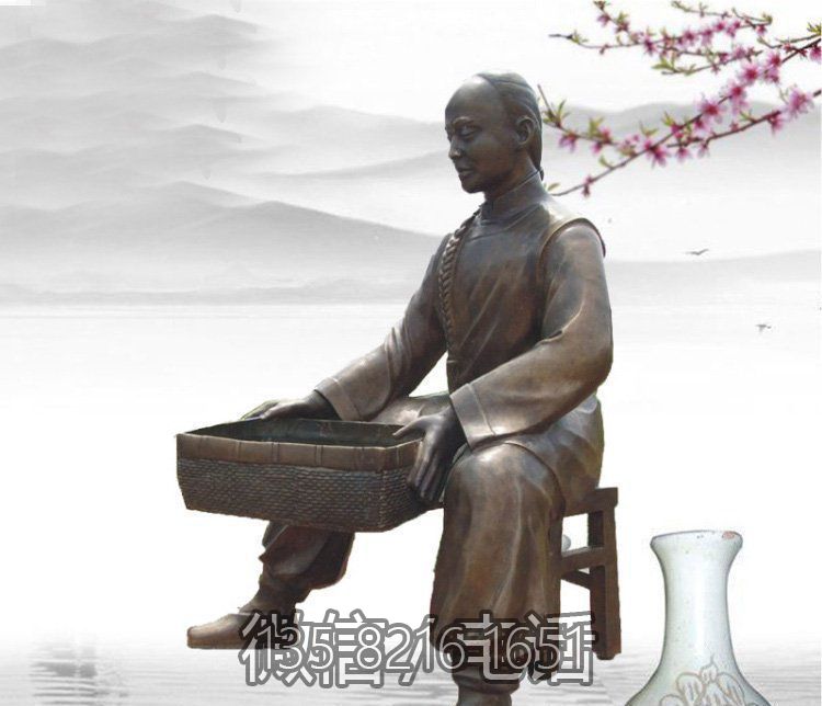 公園銅雕曬茶葉小品人物雕塑