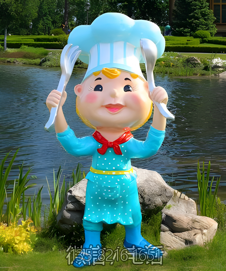店鋪擺件玻璃鋼卡通人物廚師雕塑