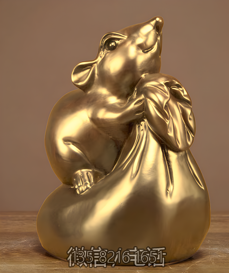 創意景觀擺件招財進寶定制玻璃鋼仿銅十二生肖鼠雕塑