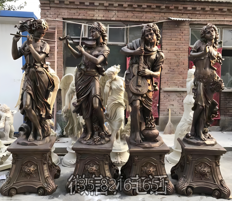 公園吹拉彈唱的西方美女人物雕塑