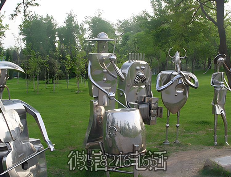 戶外園林不銹鋼抽象吹拉彈唱的人物雕塑