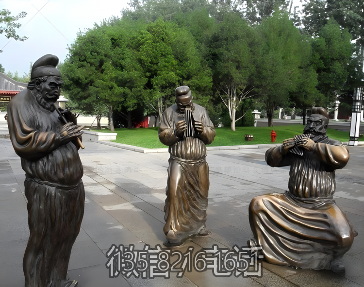 園林景觀演奏樂器的胡人銅雕雕塑