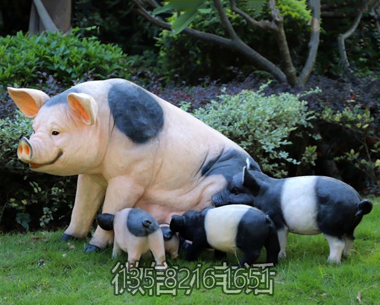 花園景觀裝飾擺件玻璃鋼組合小品動物景觀擺件豬雕塑