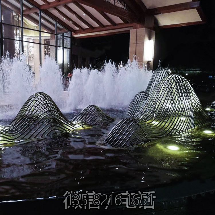 假山雕塑-飯店不銹鋼鐵藝水景鏤空假山雕塑