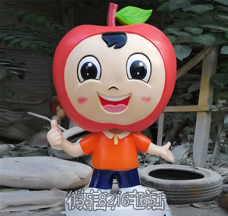 玻璃鋼卡通蘋果水果雕塑公仔