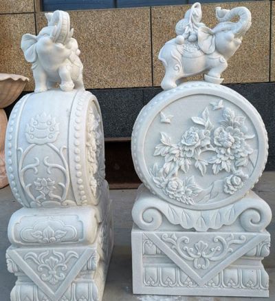 吉象（吉祥）漢白玉大象抱鼓石門墩