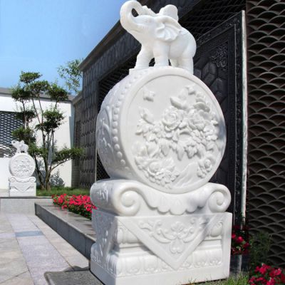 石雕門墩漢白玉抱鼓石 門口石墩裝飾擺件