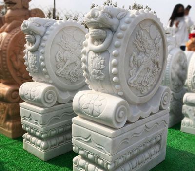 漢白玉大理石門墩抱鼓石