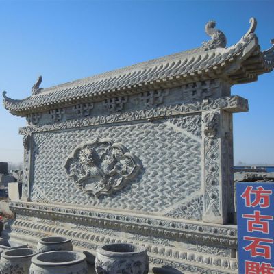 宗教園林仿古麒麟青石雕影壁墻