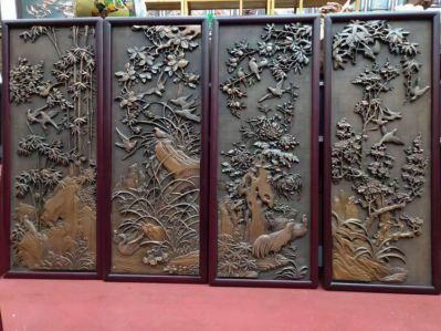 梅蘭竹菊銅浮雕屏風(fēng)裝飾畫