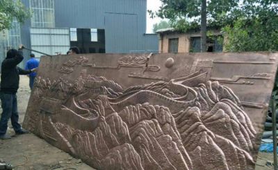 紫銅鍛造浮雕長城雕塑