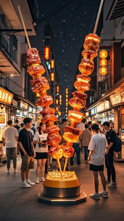 玻璃鋼仿真烤串美食街發光美陳裝飾雕塑
