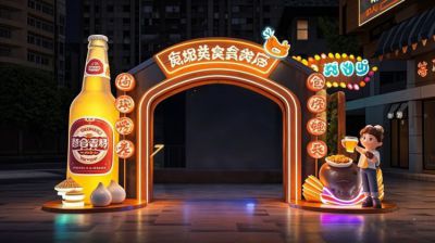 玻璃鋼美食街發光門頭造型雕塑