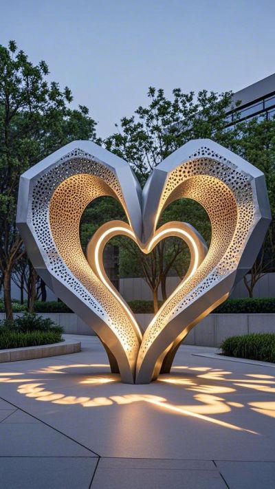 不銹鋼比心鏤空發光愛心雕塑