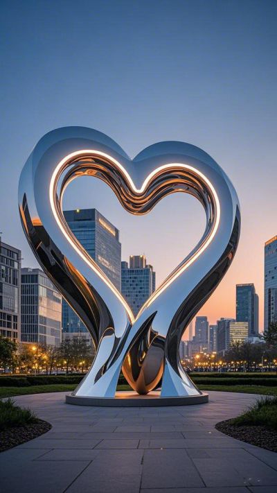 抽象不銹鋼比心發(fā)光雕塑