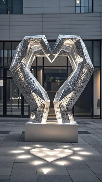 雙手比心的不銹鋼愛心雕塑