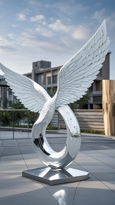 鏡面不銹鋼抽象翅膀雕塑