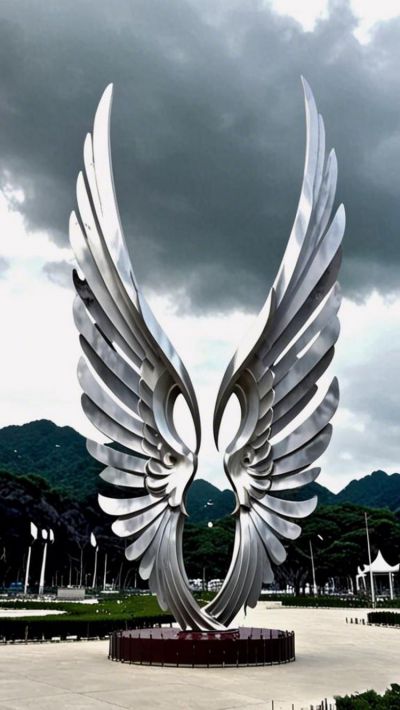 抽象不銹鋼翅膀景觀雕塑