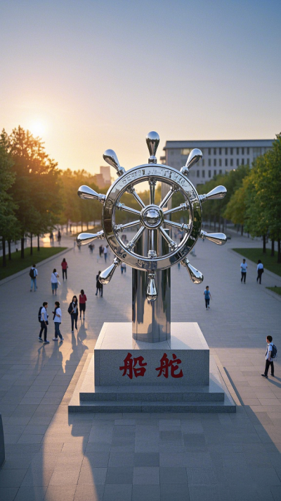 學(xué)校大門(mén)大型不銹鋼船舵景觀雕塑
