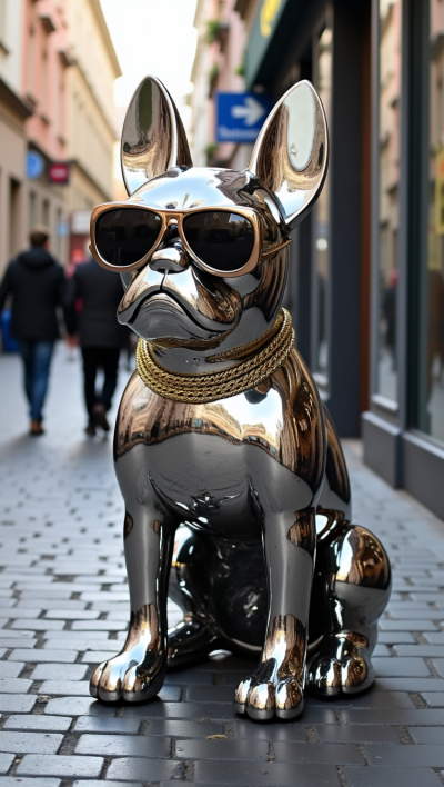 法斗不銹鋼小狗雕塑