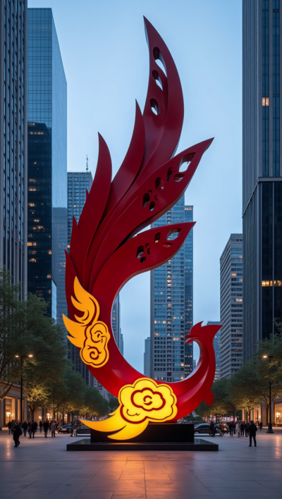 國風(fēng)神鳥不銹鋼抽象鳳凰雕塑