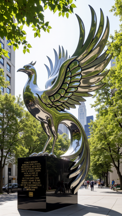 不銹鋼鏡面仿真鳳凰神鳥雕塑