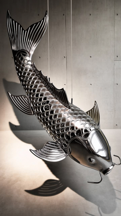 鏡面不銹鋼仿真鯉魚雕塑