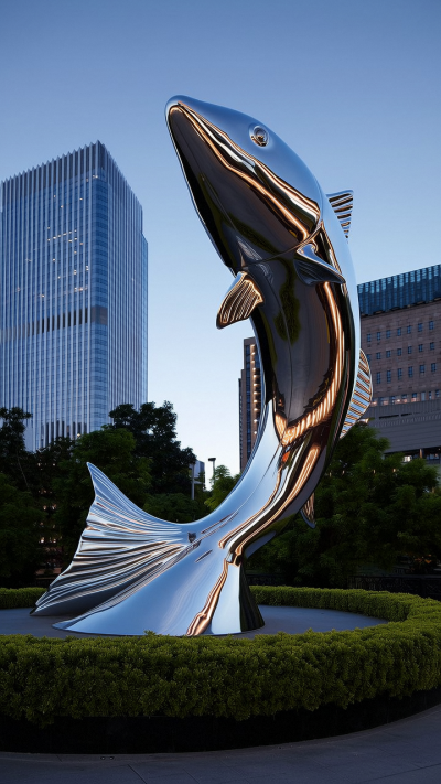 大型不銹鋼鏡面鯉魚雕塑