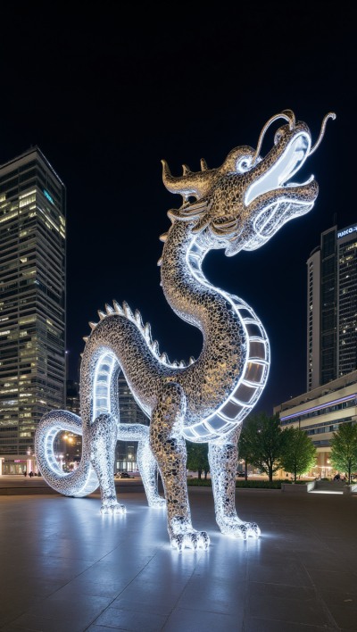 不銹鋼發(fā)光神龍雕塑