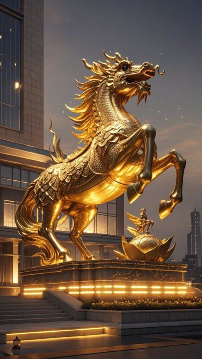 賓館酒店大門(mén)龍馬景觀不銹鋼雕塑