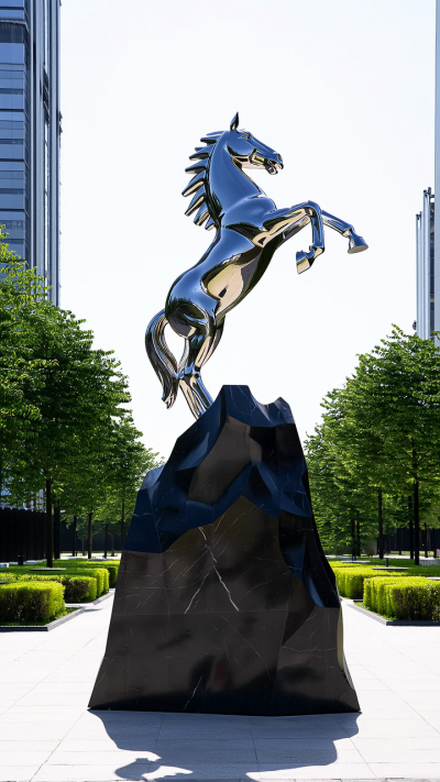 鏡面不銹鋼立馬景觀雕塑