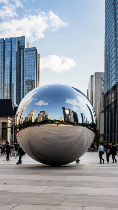 步行街大型鏡面不銹鋼圓球雕塑