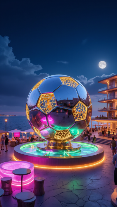 鏤空發(fā)光足球，大型不銹鋼足球雕塑