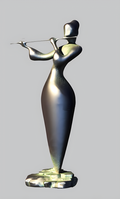 創意不銹鋼抽象吹笛子的人物雕塑