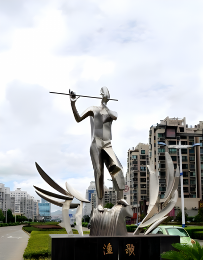 廣場大型創意不銹鋼吹笛子的人物雕塑