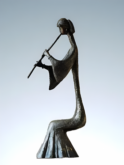 玻璃鋼仿銅創意玻璃鋼抽象吹簫的人物雕塑