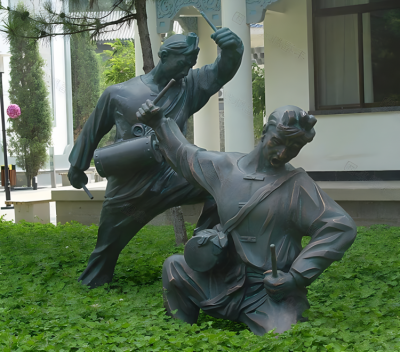 純銅鑄造打鼓的陜北人物雕塑