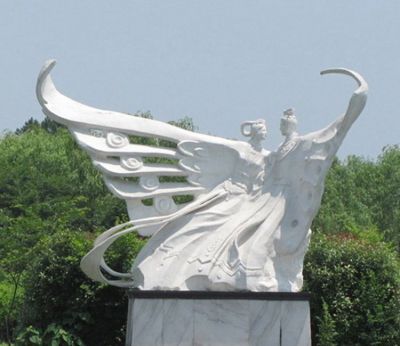 景區(qū)園林漢白玉石雕民間故事情景人物梁山伯與祝英臺(tái)雕塑