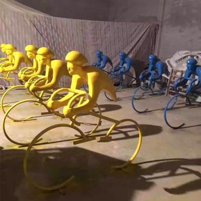 玻璃鋼抽象騎自行車運動人物公園廣場主題擺件