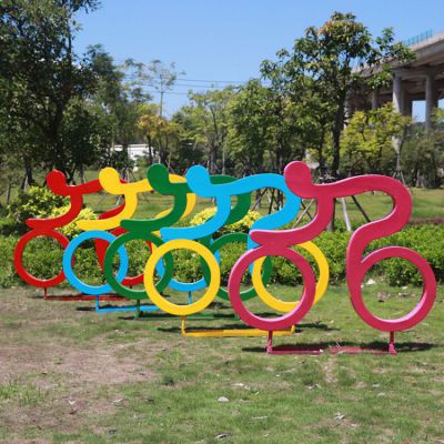花園草坪不銹鋼抽象景觀運(yùn)動(dòng)比賽騎自行車雕塑
