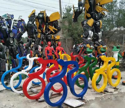 花園景觀創意不銹鋼抽象運動騎自行車人物雕塑